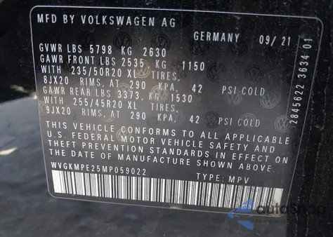 2021 Volkswagen Id.4 Pro S из США, поврежденный, VIN WVGKMPE25MP059022